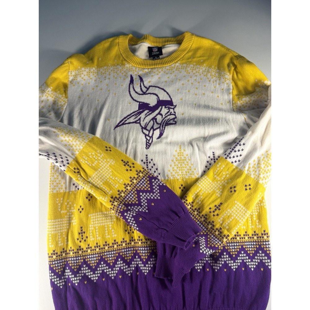 Minnesota Vikings NFL Ugly Christmas Sweater Men's XL Purple Gold Fair Isle Knit